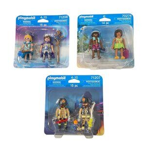 Playmobil Bundle Of 3 Figures Sets: Princess Couple 71208 Beach Duo 70274 Firefi